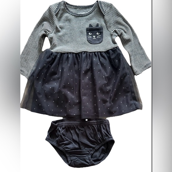 Infant Girls Black Cat Tulle Dress With Diaper Cover 2 Piece Set 3-6 Months  NWT - Picture 1 of 8